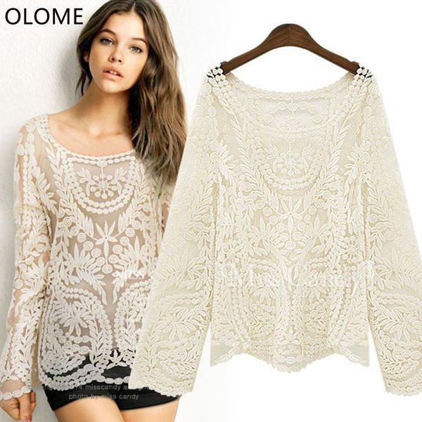 women lace shirt openwork crochet long sleeve white loose pullover blouse ruffle female shirts women's swimwear, White;black
women lace shirt openwork crochet long sleeve white loose pullover blouse ruffle female shirts women's swimwear, White;black
