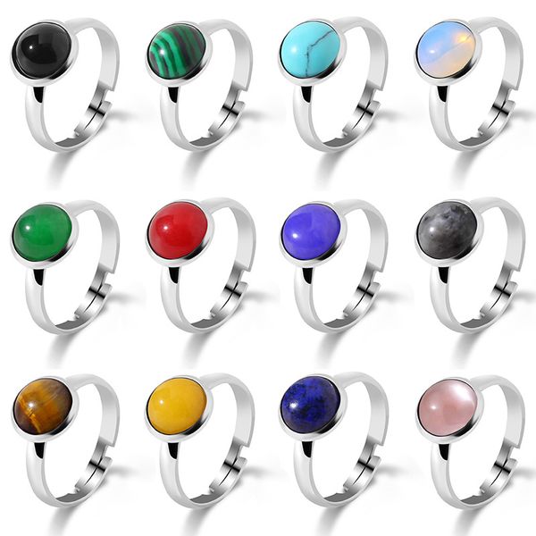 trendy 10mm natural stone rings adjustable open round charm rings couple friendship ring jewelry gift for women men, Golden;silver
trendy 10mm natural stone rings adjustable open round charm rings couple friendship ring jewelry gift for women men, Golden;silver
