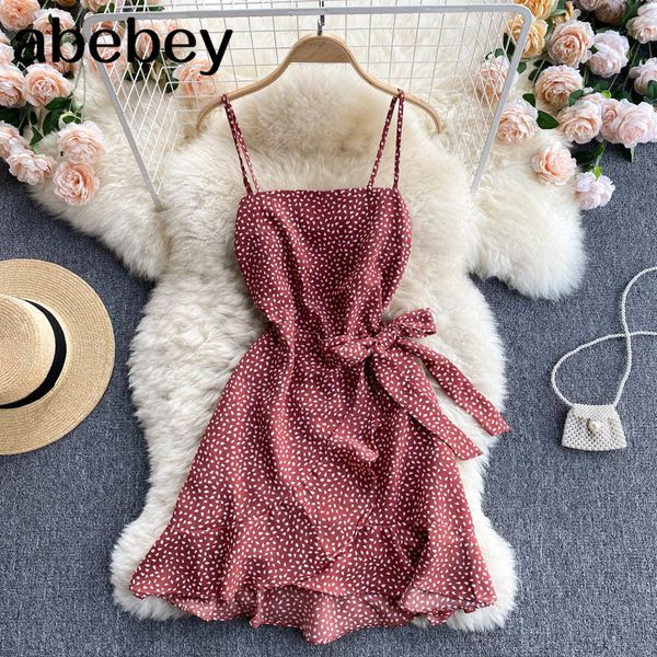 women retro dot print strap dress korean sleeveless backless party summer chic irregular ruffles short 210512, Black;gray
women retro dot print strap dress korean sleeveless backless party summer chic irregular ruffles short 210512, Black;gray