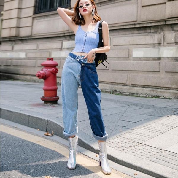 women's jeans korea spring and summer women fashion color block high waist streetwear loose personality split womenyjc1, Blue
women's jeans korea spring and summer women fashion color block high waist streetwear loose personality split womenyjc1, Blue