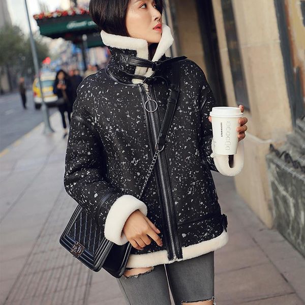 women's fur & faux double-faced winter clothes women genuine leather jacket star pattern real sheepskin coat turn-down collar parka, Black
women's fur & faux double-faced winter clothes women genuine leather jacket star pattern real sheepskin coat turn-down collar parka, Black
