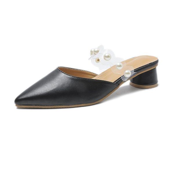 spring fashion women slippers with pointed middle heel thick comfortable muller pearl half bow slides, Black
spring fashion women slippers with pointed middle heel thick comfortable muller pearl half bow slides, Black