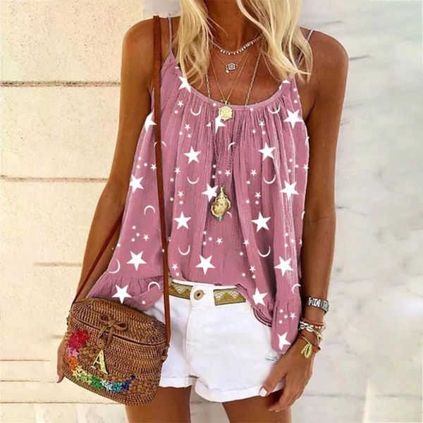 women's blouses & shirts 2021 summer o-neck sling sleeveless blouse shirt women star moon print loose lady off shoulder plus size, White
women's blouses & shirts 2021 summer o-neck sling sleeveless blouse shirt women star moon print loose lady off shoulder plus size, White