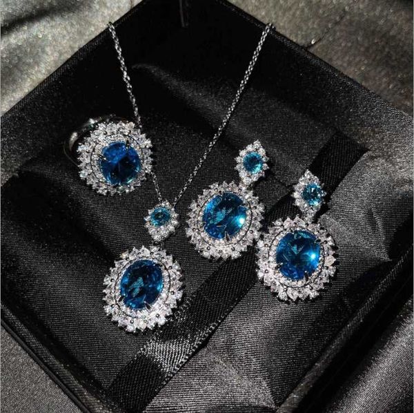 earrings & necklace women luxury colorful gem set inlaid sea blue stud pink zircon, Silver
earrings & necklace women luxury colorful gem set inlaid sea blue stud pink zircon, Silver