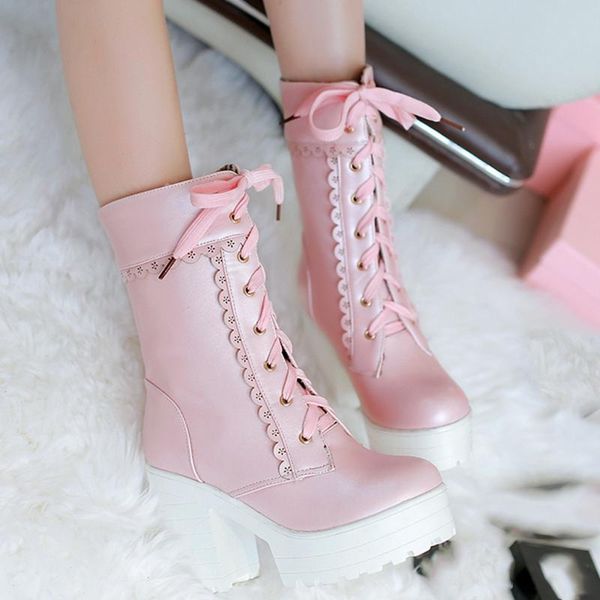 boots agodor lace up mid calf winter shoes women platform high heel cute pink booties lolita size 34-43, Black
boots agodor lace up mid calf winter shoes women platform high heel cute pink booties lolita size 34-43, Black