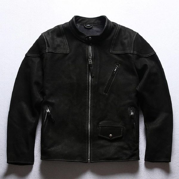 men's leather & faux yr.sales.classic brown biker genuine coat.thick quality cowhide coat.men vintage clothes., Black 
men's leather & faux yr.sales.classic brown biker genuine coat.thick quality cowhide coat.men vintage clothes., Black