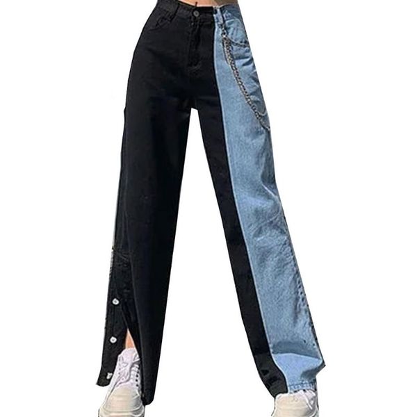women's jeans women summer vintage wide leg straight irregular color block high waist denim pants buttons split hem harajuku metal chai, Blue
women's jeans women summer vintage wide leg straight irregular color block high waist denim pants buttons split hem harajuku metal chai, Blue