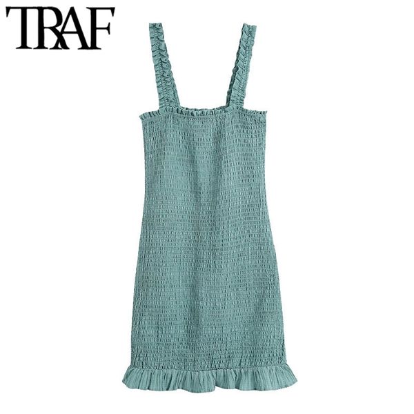 women chic fashion ruffled hem smocked mini dress vintage backless wide straps female dresses vestidos mujer 210507, Black;gray
women chic fashion ruffled hem smocked mini dress vintage backless wide straps female dresses vestidos mujer 210507, Black;gray