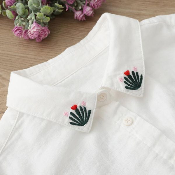 women's blouses & shirts literary cactus embroidery cotton loose women long sleeve shirt, White
women's blouses & shirts literary cactus embroidery cotton loose women long sleeve shirt, White