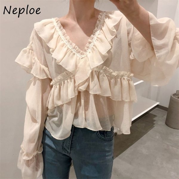 v neck ruffles patchwork elegant blouse women pullover flare long sleeve solid blusas spring slim shirt feminino 210422, White
v neck ruffles patchwork elegant blouse women pullover flare long sleeve solid blusas spring slim shirt feminino 210422, White