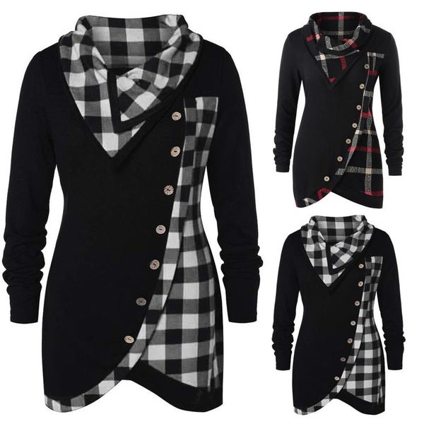 women's blouses & shirts cowl neck plaid and drawstring skew button sweatshirt tunic blouse blusas mujer de moda 2021, White
women's blouses & shirts cowl neck plaid and drawstring skew button sweatshirt tunic blouse blusas mujer de moda 2021, White