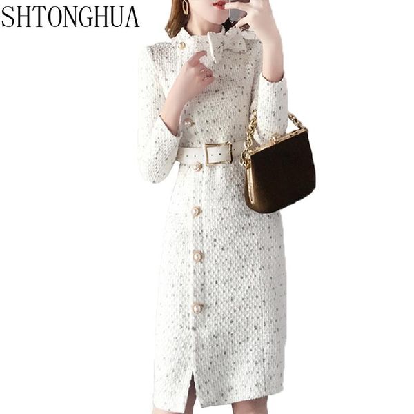 casual dresses shtonghua 2021 arrival autumn winter runway women elegant tweed knee length dress bow collar long sleeve fashion, Black;gray
casual dresses shtonghua 2021 arrival autumn winter runway women elegant tweed knee length dress bow collar long sleeve fashion, Black;gray