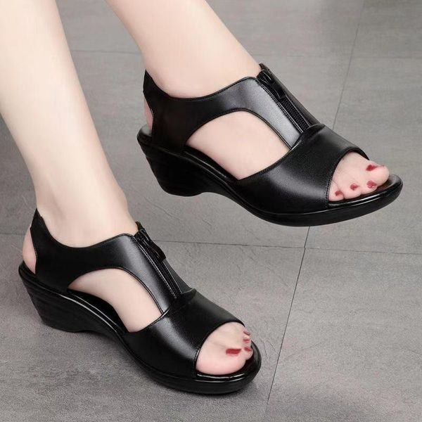 summer leather women sandals casual wedge fashion fish mouth hollow zipper roman ladies party shoes, Black
summer leather women sandals casual wedge fashion fish mouth hollow zipper roman ladies party shoes, Black