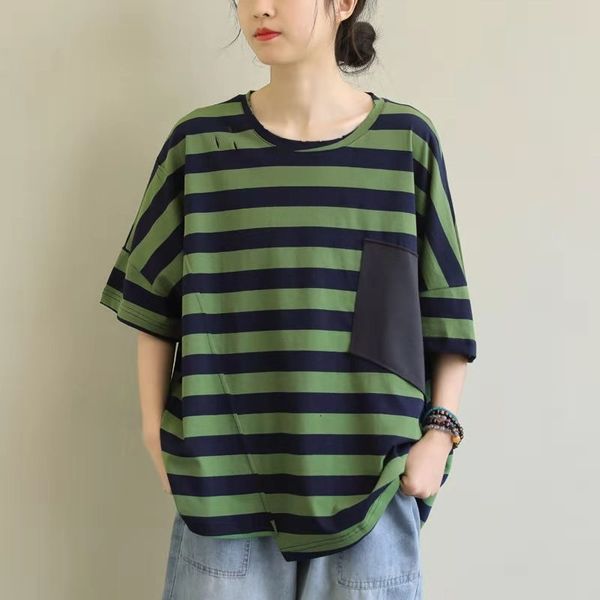 women's t-shirt 2021 arrival summer arts style women loose o-neck pockets striped cotton t shirt short sleeve casual asymmetry t-shirt, White
women's t-shirt 2021 arrival summer arts style women loose o-neck pockets striped cotton t shirt short sleeve casual asymmetry t-shirt, White