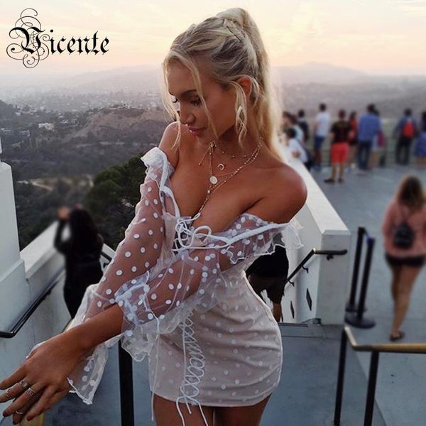 all chic polka dot mesh mini dress cross lace-up design flared sleeves celebrity party bandage casual dresses, Black;gray
all chic polka dot mesh mini dress cross lace-up design flared sleeves celebrity party bandage casual dresses, Black;gray