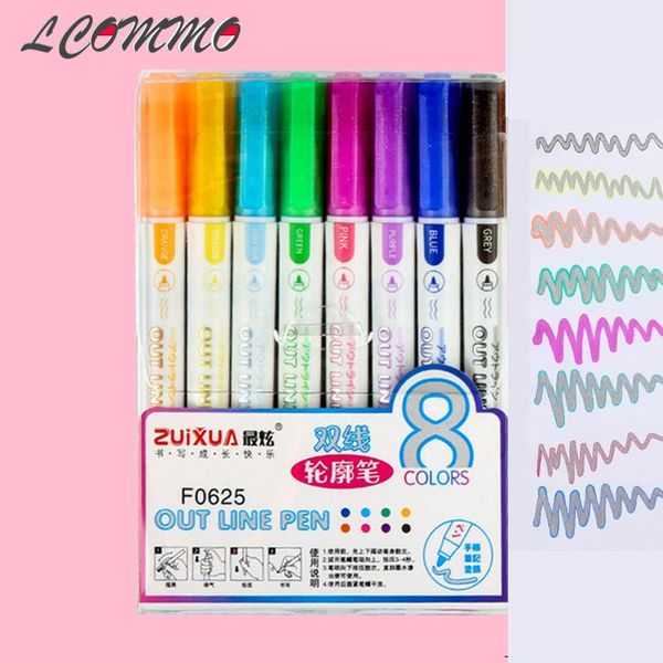 highlighters 8colors/set double line pen christmas painting outline magic art diy highlighter marker for greeting card stationery, Black;red
highlighters 8colors/set double line pen christmas painting outline magic art diy highlighter marker for greeting card stationery, Black;red