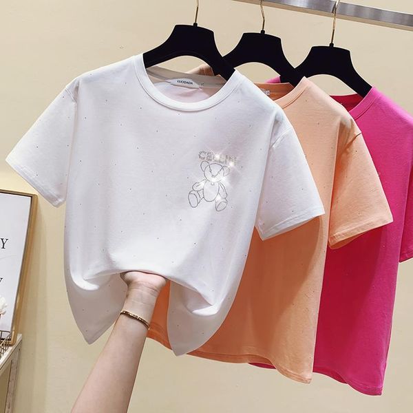 short sleeve tshirt women clothes pink summer woman t-shirts beading orange tee shirt korean fashion casual kawaii tees women's t-shir, White 
short sleeve tshirt women clothes pink summer woman t-shirts beading orange tee shirt korean fashion casual kawaii tees women's t-shir, White