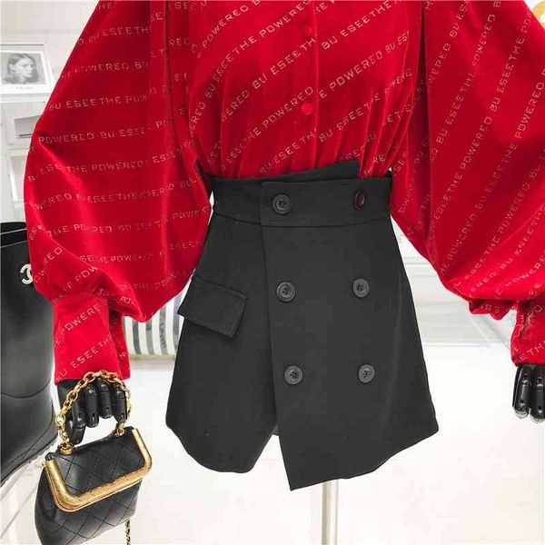 short false two pieces spring niche design woman high-color to-line shorts loose double breasted long-legged pants, White;black
short false two pieces spring niche design woman high-color to-line shorts loose double breasted long-legged pants, White;black