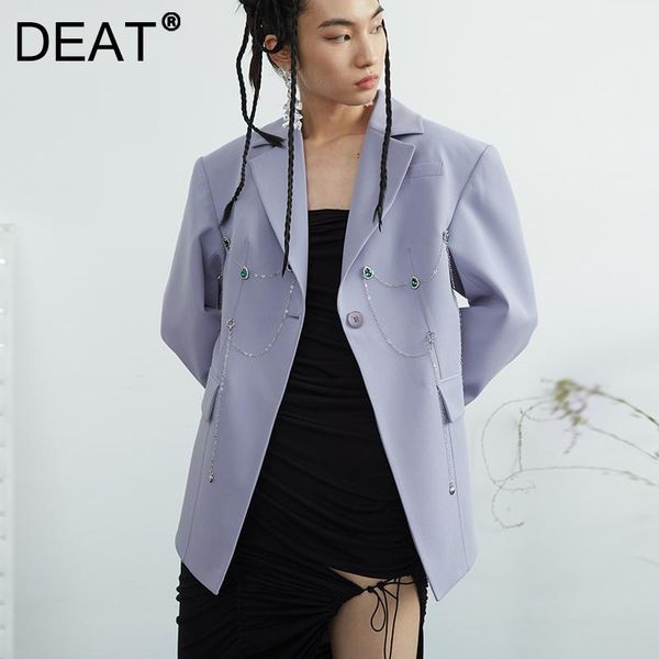 women's suits & blazers deat 2021 spring and autumn fashion long sleeve loose single breasted chain purple blazer coat women sl620, White;black
women's suits & blazers deat 2021 spring and autumn fashion long sleeve loose single breasted chain purple blazer coat women sl620, White;black