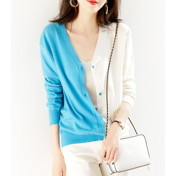 women's knits & tees vintage contrast color knitwear patchwork single-breasted cardigan spring v-neck long sleeve loose knitted sweate, White
women's knits & tees vintage contrast color knitwear patchwork single-breasted cardigan spring v-neck long sleeve loose knitted sweate, White