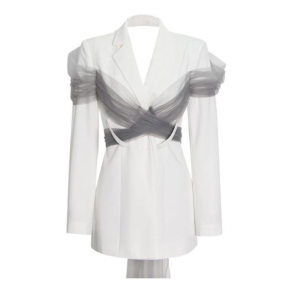 women's suits & blazers 2021 autumn winter blazer french small fragrant mesh stitching lace up bow ol elegant women white outwear, White;black
women's suits & blazers 2021 autumn winter blazer french small fragrant mesh stitching lace up bow ol elegant women white outwear, White;black