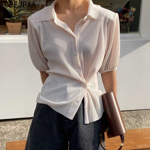 korejpaa women shirt summer korean all-match niche lapel pleated pit strip design loose single-breasted puff sleeve blouses 210526, White
korejpaa women shirt summer korean all-match niche lapel pleated pit strip design loose single-breasted puff sleeve blouses 210526, White