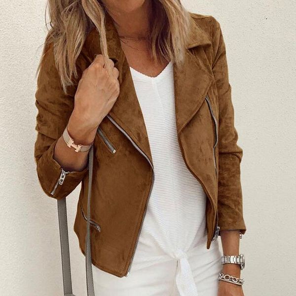women's jackets fashion lapel zipper women jacktes autumn casual long-sleeved short woman simple solid locomotive style top, Black;brown
women's jackets fashion lapel zipper women jacktes autumn casual long-sleeved short woman simple solid locomotive style top, Black;brown