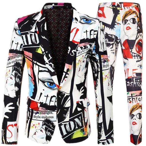 men's suits & blazers blazer pants 2 pieces suit set man's print casual wear large size slim fit male singer stage style trousers, White;black
men's suits & blazers blazer pants 2 pieces suit set man's print casual wear large size slim fit male singer stage style trousers, White;black