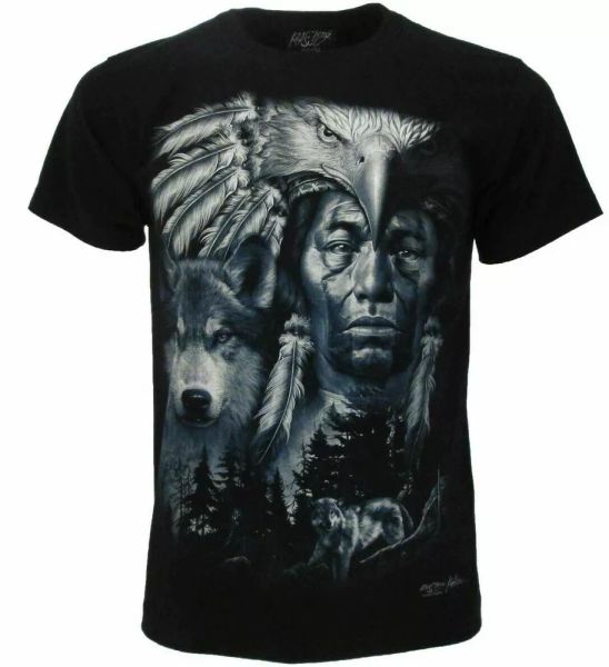 t shirt native american man original jersey shirt indian wolf, White;black