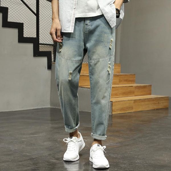men's ripped slim fit biker jeans destroyed denim pants mens street fashion button harem men jogger clothes blue student
men's ripped slim fit biker jeans destroyed denim pants mens street fashion button harem men jogger clothes blue student