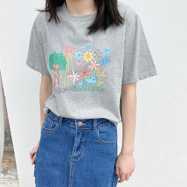 women's t-shirt summer shirt short sleeve flower print casual white t-shirts fashion cotton for tees blusa kppi
women's t-shirt summer shirt short sleeve flower print casual white t-shirts fashion cotton for tees blusa kppi