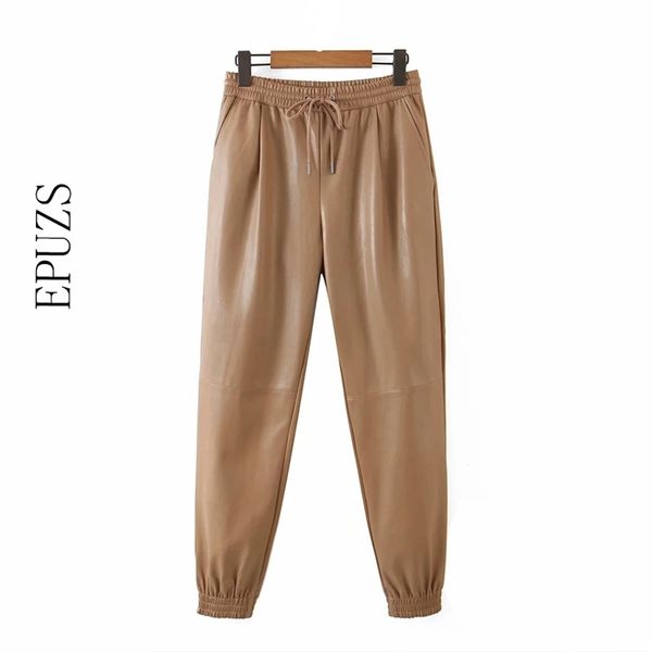 women khaki pu leather pants joggers casual elastic high wiast sweat korean office trousers 210521, Black;white
women khaki pu leather pants joggers casual elastic high wiast sweat korean office trousers 210521, Black;white