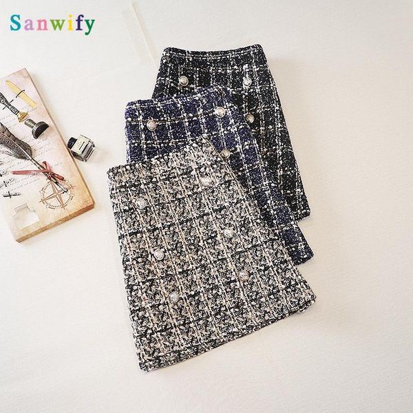 skirts plaid woolen double-breasted skirt women's autumn and winter high waist slimming hip-wrapped a- line, Black
skirts plaid woolen double-breasted skirt women's autumn and winter high waist slimming hip-wrapped a- line, Black