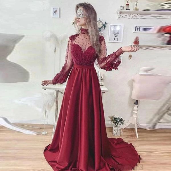 a-line burgundy sheer high neck long sleeve evening dress appliesques satin robe de soiree special party dresses vestidos largos invierno wo, Black;red
a-line burgundy sheer high neck long sleeve evening dress appliesques satin robe de soiree special party dresses vestidos largos invierno wo, Black;red