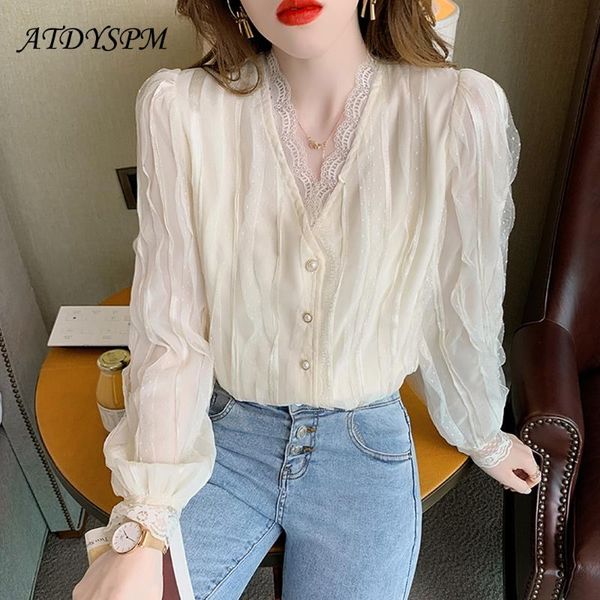 women's blouses & shirts vintage lace stitching women v-neck ruffles simple a-match office lady slim and autumn 2021 fashion, White
women's blouses & shirts vintage lace stitching women v-neck ruffles simple a-match office lady slim and autumn 2021 fashion, White