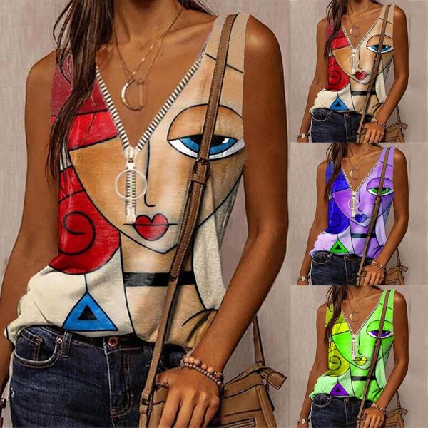 women's tanks & camis 2021 summer fashion v neck cartoon face casual loose vest zipper printing plus size pullover sleeveless t-shirt, White
women's tanks & camis 2021 summer fashion v neck cartoon face casual loose vest zipper printing plus size pullover sleeveless t-shirt, White
