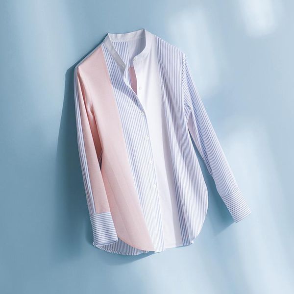women's blouses & shirts women 2021 spring fashion patchwork striped female long sleeve thin ladies stand collar casual u195, White
women's blouses & shirts women 2021 spring fashion patchwork striped female long sleeve thin ladies stand collar casual u195, White