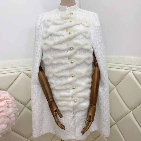 women's wool & blends white fur shawl woolen coat women vintage tweed small fragrance mid-length slim temperament cloak, Black
women's wool & blends white fur shawl woolen coat women vintage tweed small fragrance mid-length slim temperament cloak, Black