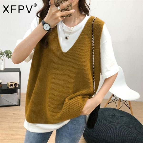 women's vests xfpv 2021 autumn fashion tide long sleeve casual sleeveless knitted women's loose v-neck sweater simple vest coat sl9, Black;white
women's vests xfpv 2021 autumn fashion tide long sleeve casual sleeveless knitted women's loose v-neck sweater simple vest coat sl9, Black;white