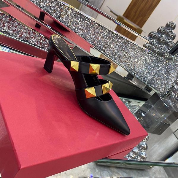 fashion rivet pointed high-heeled slippers show thin hualun classic sandals british women shoes summer zlh, Black
fashion rivet pointed high-heeled slippers show thin hualun classic sandals british women shoes summer zlh, Black