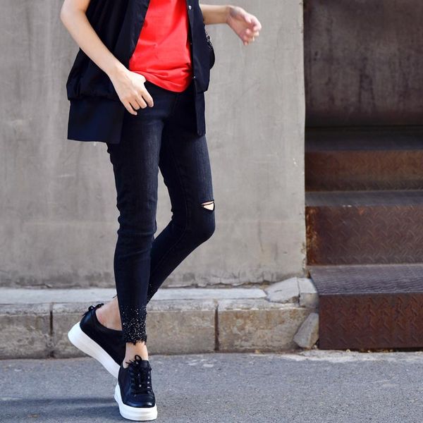 korean version of fashion lace stick drill slim stretch pencil jeans women autumn women's pants & capris, Black;white
korean version of fashion lace stick drill slim stretch pencil jeans women autumn women's pants & capris, Black;white