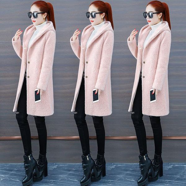 women's wool & blends woolen coat spring and autumn 2021 versatile mid length winter thickened mink velvet temperament, Black
women's wool & blends woolen coat spring and autumn 2021 versatile mid length winter thickened mink velvet temperament, Black