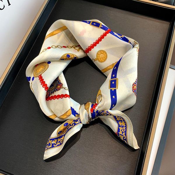 100% silk scarf women 53*53cm retro style chain print small square ladies elegant thin shawl hairband headband scarves, Blue;gray
100% silk scarf women 53*53cm retro style chain print small square ladies elegant thin shawl hairband headband scarves, Blue;gray
