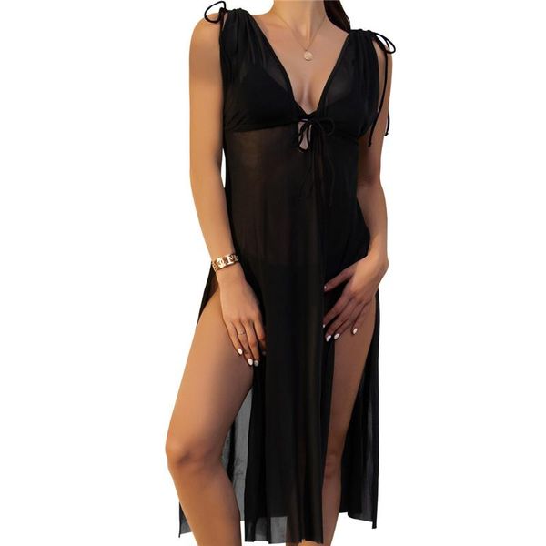 women's swimwear women solid summer beach dress sheer mesh sleeveless bikinis kaftan cover up side split perspective bathing swimsuits, White;black
women's swimwear women solid summer beach dress sheer mesh sleeveless bikinis kaftan cover up side split perspective bathing swimsuits, White;black