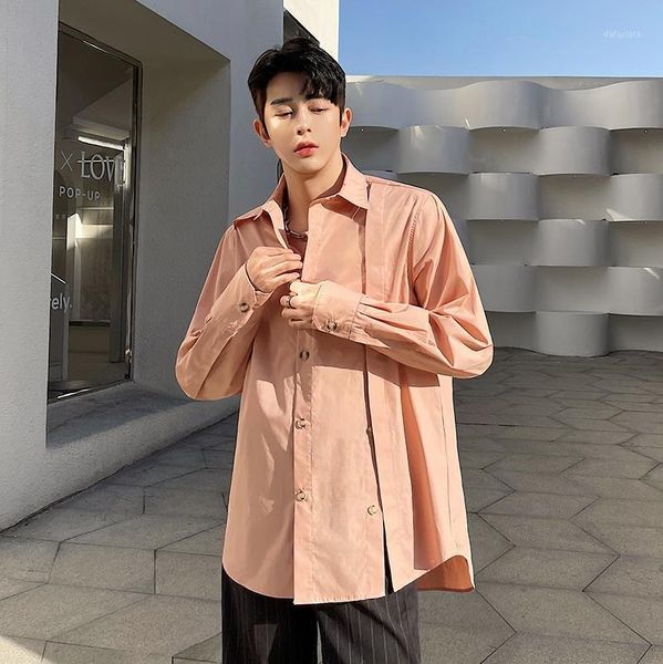 men's casual shirts 2021 spring autumn double breasted split fork loose streetwear fashion shirt oversize male hip hop dress man, White;black
men's casual shirts 2021 spring autumn double breasted split fork loose streetwear fashion shirt oversize male hip hop dress man, White;black