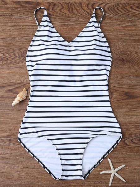 women's swimwear one piece swimsuit striped print women push up monokini clip trikini open back bathing suit padding swim suits, White;black
women's swimwear one piece swimsuit striped print women push up monokini clip trikini open back bathing suit padding swim suits, White;black
