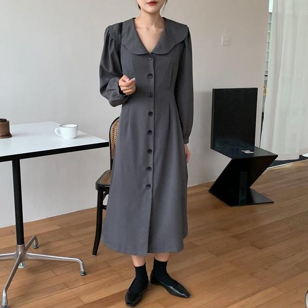 casual dresses single-breasted long-sleeved shirt dress mid calf sailor collar spring autumn solid, Black;gray
casual dresses single-breasted long-sleeved shirt dress mid calf sailor collar spring autumn solid, Black;gray