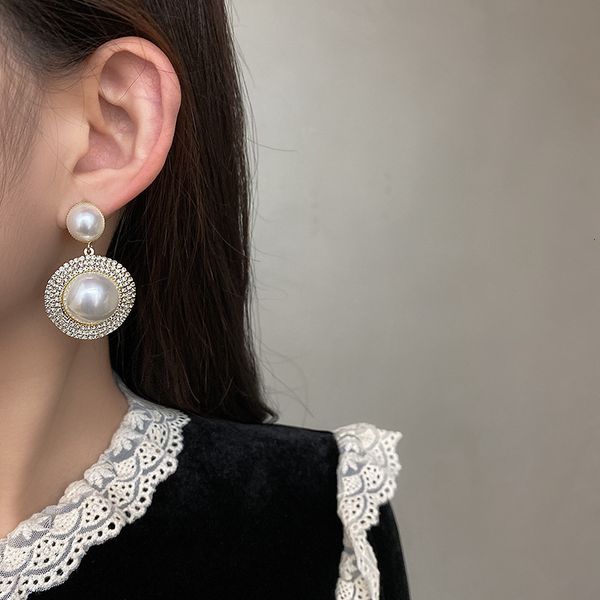 925 silver needle fashion exaggeration full diamond pearl earrings