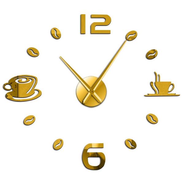 

wall clocks cafe diy large clock frameless giant modern design coffee mug bean decor kitchen watch gold
