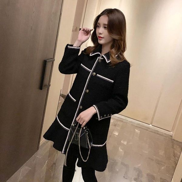 women's wool & blends autumn ladies coat ruffles mid long elegant womens outerwear loose fit single breasted fashion abrigo mujer coats, Black
women's wool & blends autumn ladies coat ruffles mid long elegant womens outerwear loose fit single breasted fashion abrigo mujer coats, Black